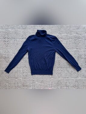 Amour Vert Small 100% Cashmere Turtleneck Sweater Navy Blue Pullover